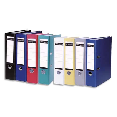 [900855] PERGAMY Classeur à levier en polypropylène extérieur/intérieur papier. Dos 8cm. Coloris assortis standard