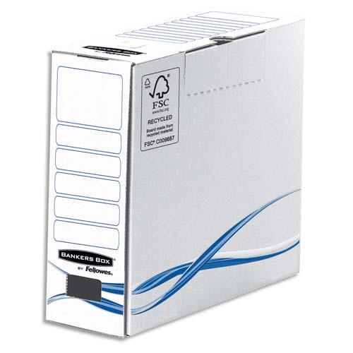 [144283] BANKERS BOX Boîte archives dos de 8cm BASIQUE, montage manuel, en carton Blanc/Bleu
