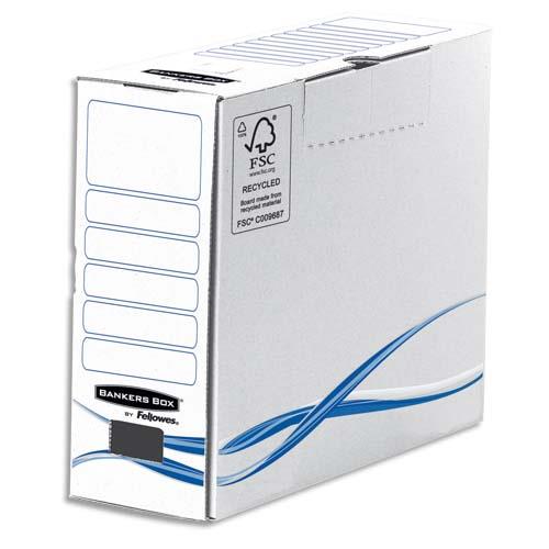 [144289] BANKERS BOX Boîte archives dos de 10cm BASIQUE, montage manuel, en carton Blanc/Bleu