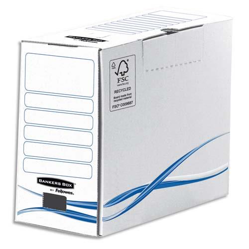 [144296] BANKERS BOX Boîte archives dos de 15cm BASIQUE, montage manuel, en carton Blanc/Bleu