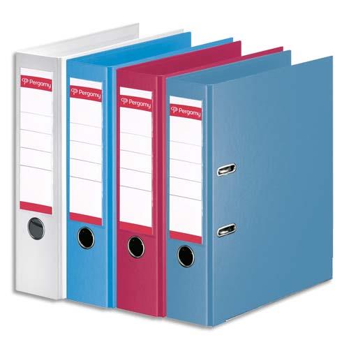 [900896] PERGAMY Classeur à levier en polypropylène intérieur/extérieur. Dos 8cm. Format A4. Coloris assortis mode