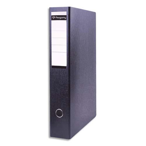 [900899] PERGAMY Classeur à levier en carton dos 8cm. Format A3 portrait. Coloris Noir