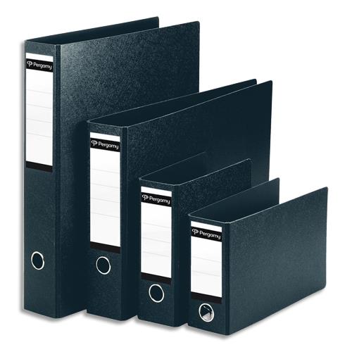[900901] PERGAMY Classeur à levier en carton dos 8cm. Format A5 paysage (à l'italienne). Coloris Noir