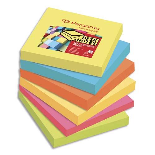 [900905] PERGAMY Lot de 6 blocs de 100 feuilles repositionnables accordéon dimensions 7,6x7,6cm. Coloris assortis