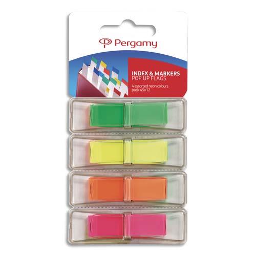 [900914] PERGAMY Set de 4 x 40 index marque-pages étroits 1,2 x 4,5 cm. Coloris assortis néon