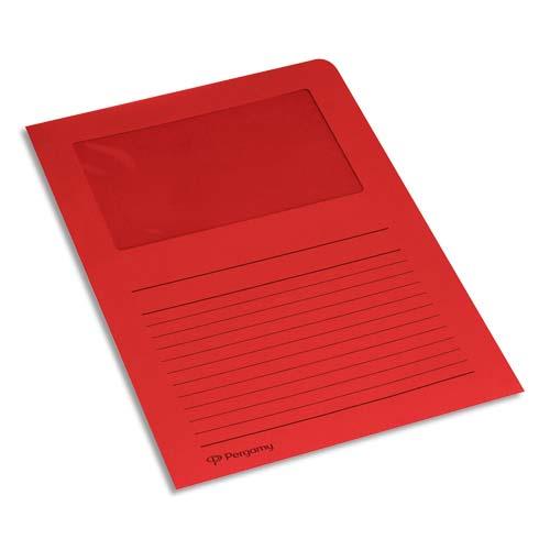 [901153] PERGAMY Paquet 100 pochettes coin en carte 120g avec fenêtre. Dimensions 22 x 31 cm. Coloris Rouge