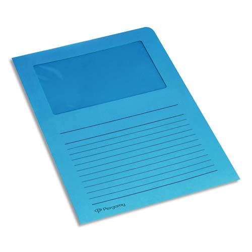 [901154] PERGAMY Paquet 100 pochettes coin en carte 120g avec fenêtre. Dimensions 22 x 31 cm. Coloris Bleu foncé