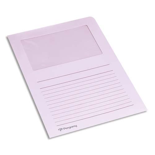 [901160] PERGAMY Paquet 100 pochettes coin en carte 120g avec fenêtre. Dimensions 22 x 31 cm. Coloris Rose
