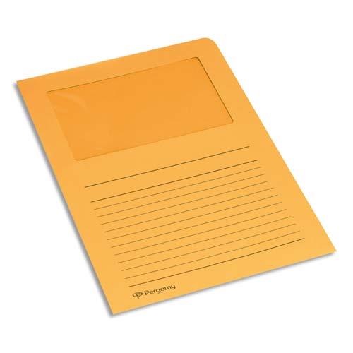 [901162] PERGAMY Paquet 100 pochettes coin en carte 120g avec fenêtre. Dimensions 22 x 31 cm. Coloris Orange