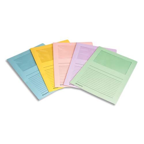 [901164] PERGAMY Paquet 100 pochettes coin en carte 120g avec fenêtre. Dimensions 22 x 31 cm. Coloris ass pastel