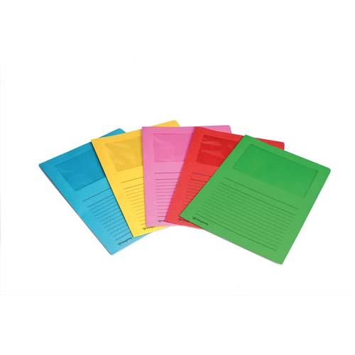 [901165] PERGAMY Paquet 100 pochettes coin en carte 120g avec fenêtre. Dimensions 22 x 31 cm. Coloris assortis vif