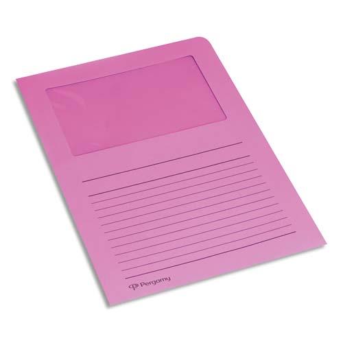 [901166] PERGAMY Paquet 100 pochettes coin en carte 120g avec fenêtre. Dimensions 22 x 31 cm. Coloris Fuchsia