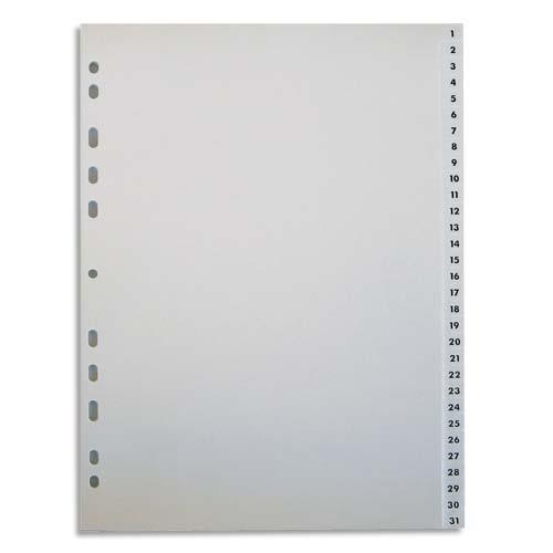 [901602] PERGAMY Jeu 31 intercalaires numériques 1-31 polypropylène format A4. Coloris Blanc