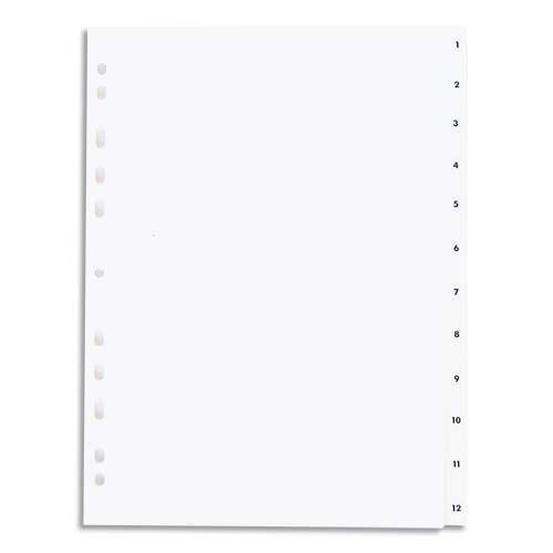 [901622] PERGAMY Jeu 12 intercalaires numériques 1-12 polypropylène format A4+. Coloris Blanc
