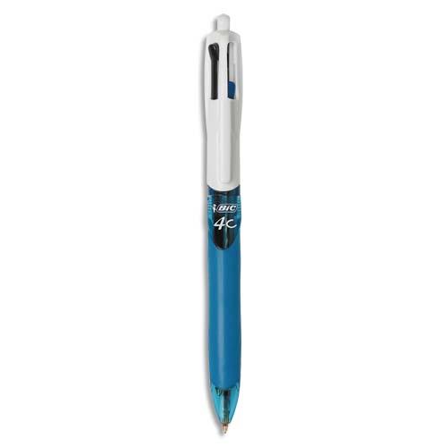 [144873] BIC Stylo bille 4 couleurs rétractables avec Grip Classique. Pointe Moyenne (1,0 mm). Corps bleu