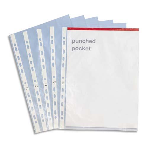 [903636] PERGAMY Boîte de 100 pochettes perforées en polypropylène 5,5/100e grainé, perforation 11 trous