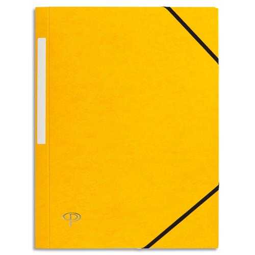 [922927] PERGAMY Chemise 3 rabats monobloc à élastique en carte lustrée 5/10e, 390g. Coloris Jaune.