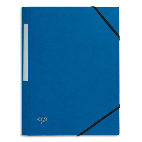 [922935] PERGAMY Chemise 3 rabats monobloc à élastique en carte lustrée 5/10e, 390g. Coloris Bleu foncé.