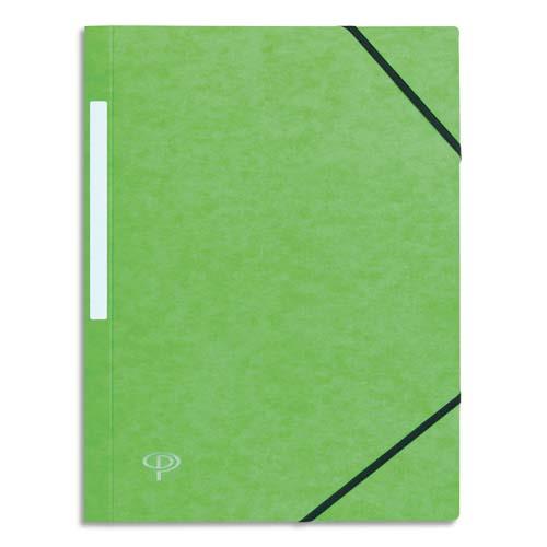[922978] PERGAMY Chemise 3 rabats monobloc à élastique en carte lustrée 5/10e, 390g. Coloris Vert clair.