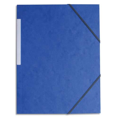 [922994] PERGAMY Chemise simple à élastique en carte lustrée 5/10eme 390g. Coloris Bleu. Dimensions 24x32cm