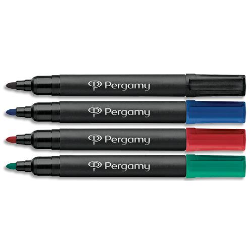 [961167] PERGAMY Pochette de 4 marqueurs permanents pointe ogive encre assortie à base d'alcool