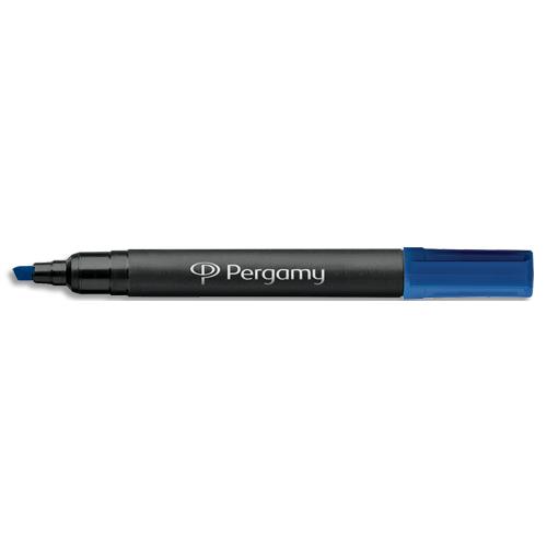 [961188] PERGAMY Marqueur permanent pointe biseautée corps plastique encre Bleu à base d'alcool