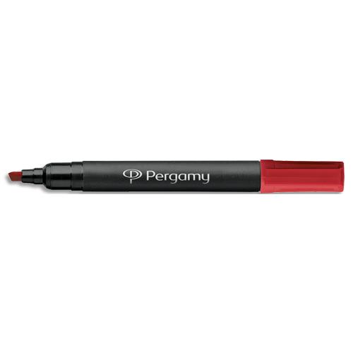 [961191] PERGAMY Marqueur permanent pointe biseautée corps plastique encre Rouge à base d'alcool
