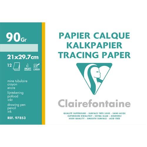 [976172] CLAIREFONTAINE Pochette de 12 feuilles 95g papier calque format A4 Ref-96853