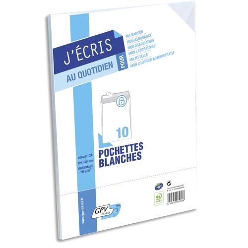 [145833] GPV Paquet de 10 pochettes vélin Blanc fond Gris auto-adhésives 90g format C4 229 x 324 mm