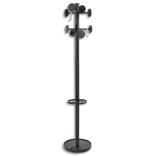 [146736] ALBA Portemanteau Stan3 en métal et ABS, 8 patères-galets, porte-parapluie - Socle D38, H176 cm Noir (dont eco-taxe mobilier de 1,20 €)