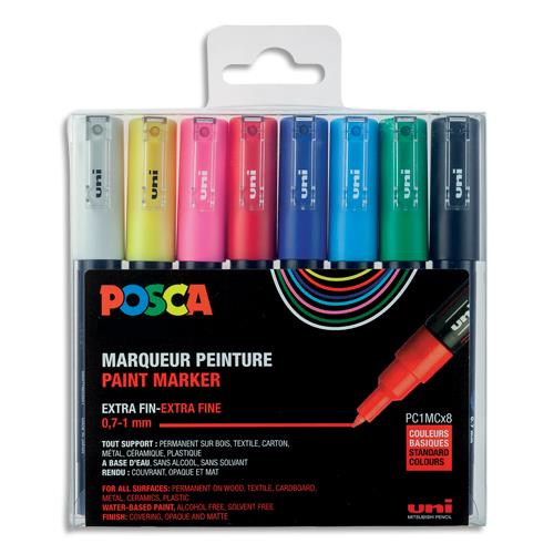 [101914] POSCA Pochette de 8 marqueurs POSCA. Pointe conique extra fine 0,7-1mm. Coloris assortis