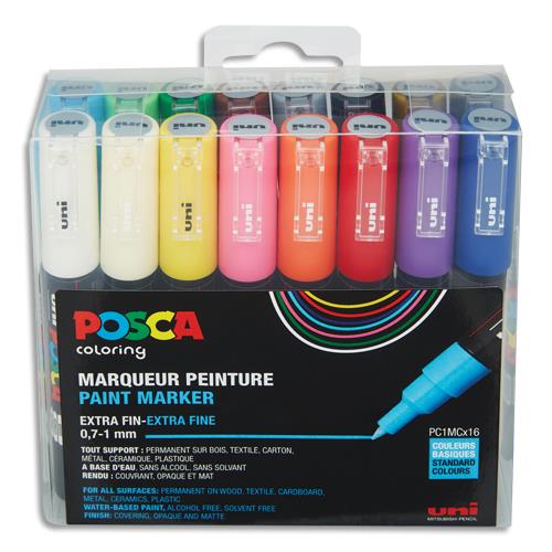 [101981] POSCA Pochette de 16 marqueurs POSCA. Pointe conique extra fine 0,7-1mm. Coloris assortis