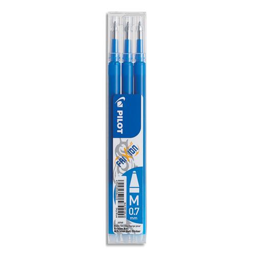 [436356] PILOT Set de 3 recharges pour roller FriXion Ball. Pointe moyenne 0,7 mm. Encre Bleue ciel