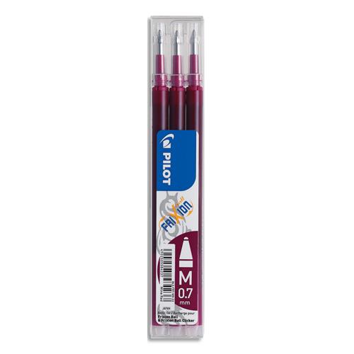 [436357] PILOT Set de 3 recharges pour roller FriXion Ball. Pointe moyenne 0,7 mm. Encre Rouge bordeaux