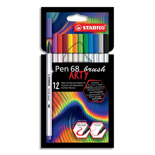 [442614] STABILO Pen 68 brush ARTY feutre pinceau - Etui carton de 12 feutres - Coloris assortis