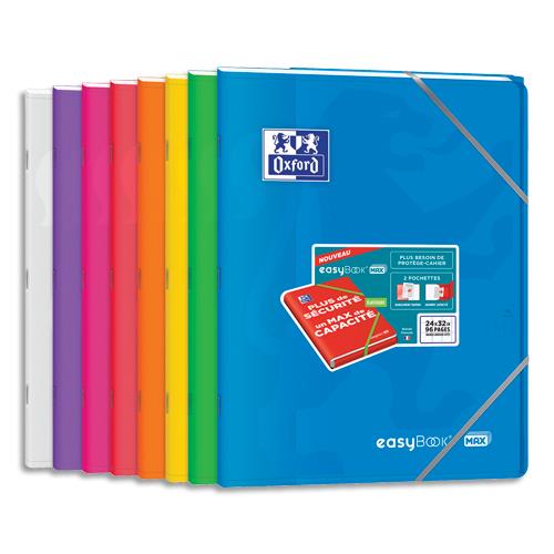 [444824] OXFORD Cahier easyBookMAX couverture PP élastique reliure piqûre 96 pages Seyès format 24x32cm. Assortis