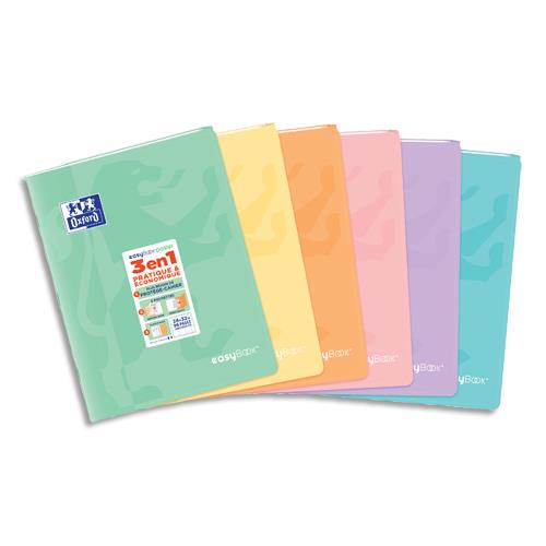 [444826] OXFORD Cahier easyBook couverture PP reliure piqûre 96 pages Seyès format 24x32cm.Coloris assorti pastel