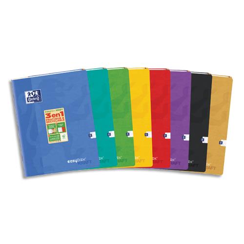[444830] OXFORD Cahier easyBookKRAFT couverture kraft reliure piqûre 96pages Seyès format 24x32cm.Coloris assorti
