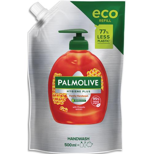 [446666] PALMOLIVE Recharge 500ml Savon liquide Hygiène+ Family Doypack extrait propolis.Testé dermatologiquement.