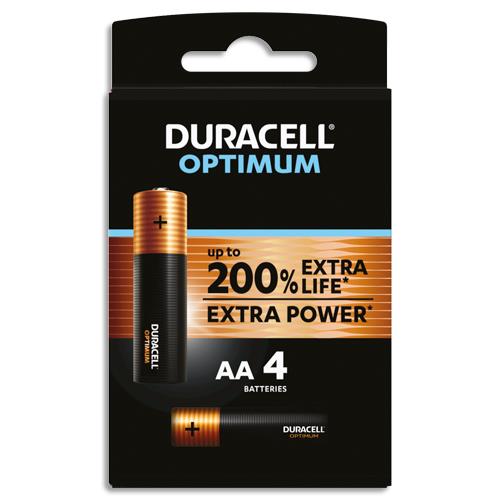 [446713] DURACELL Piles alcalines AA Optimum, 1,5V LR6 MX1500, lot de 4 piles