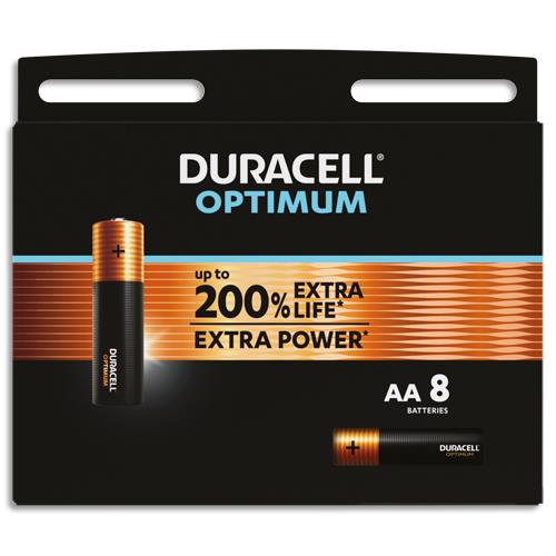 [446717] DURACELL Piles alcalines AA Optimum, 1,5V LR6 MX1500, lot de 8 piles