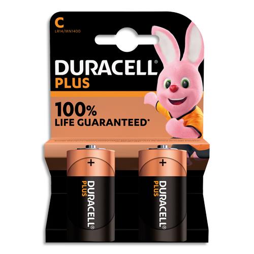 [446734] DURACELL Piles alcalines C Plus 100%, 1,5V LR14 MN1400, lot de 2 piles