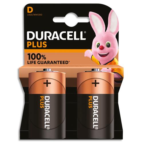 [446735] DURACELL Piles alcalines D Plus 100%, 1,5V LR20 MN1300, lot de 2 piles