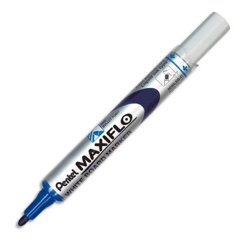 [154575] PENTEL Marqueur effaçable sec tableaux Blanc pointe ogive moyenne encre liquide base alcool Bleue MAXIFLO