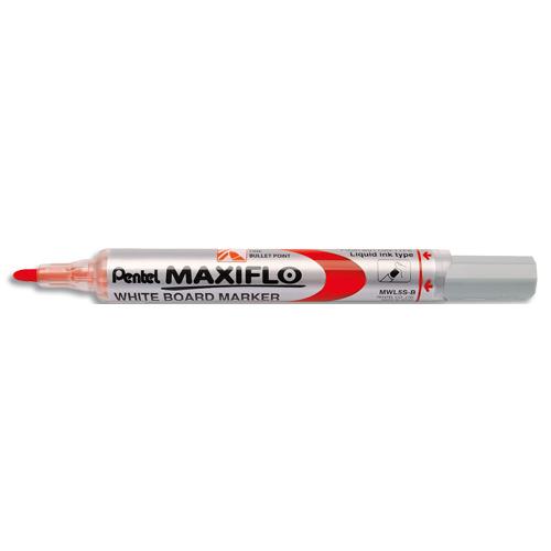 [154583] PENTEL Marqueur effaçable sec tableaux Blanc pointe ogive moyenne encre liquide base alcool Rouge MAXIFLO