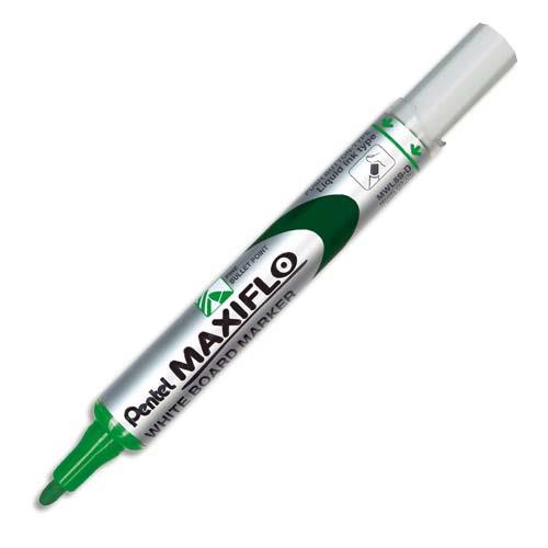 [154591] PENTEL Marqueur effaçable sec tableaux Blanc pointe ogive moyenne encre liquide base alcool Verte MAXIFLO