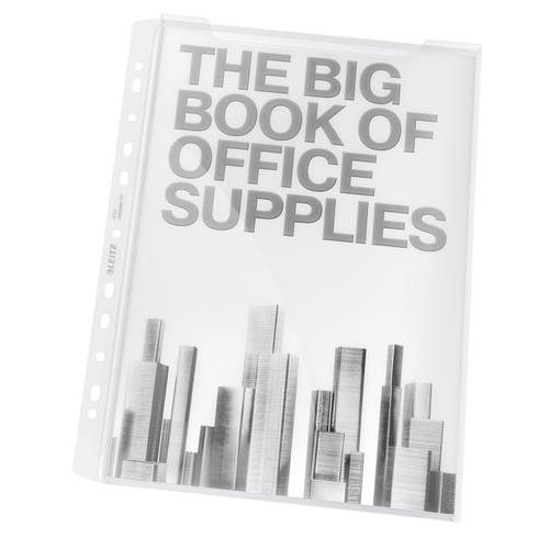 [447242] LEITZ Sachet de 5 pochettes perforées A4 en polypropylène à soufflet grande capacité.Coloris transparent