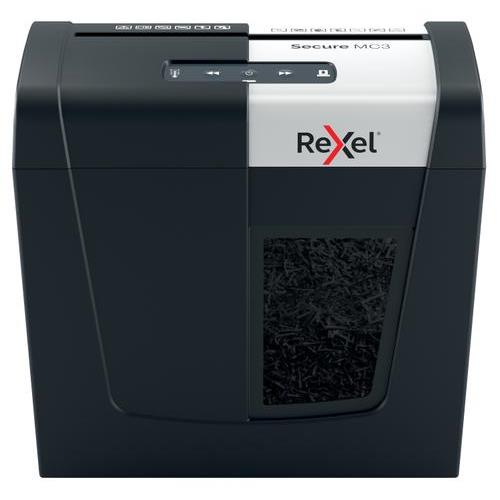 [447477] REXEL Destructeur Secure MC3 3 feuilles+agrafes/trombone,coupe micro, P-5, corbeille 10L 2020128EU (dont eco-taxe de 0,71 €)