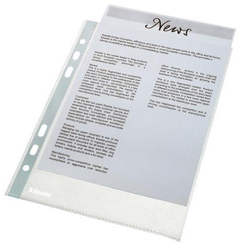 [447674] ESSELTE Sachet de 100 pochettes perforées A5 en polypropylène 4.3/100eme grainé. Coloris transparent