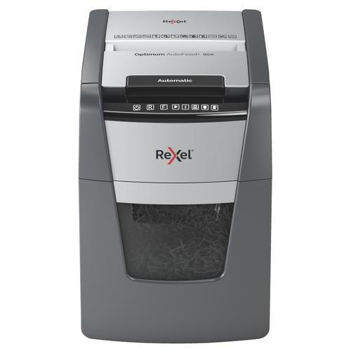 [447891] REXEL Destructeur Optimum Auto+ 90X, 90f auto/8f man, coupe croisée, sécurité P4, corbeill 34L 2020090XEU (dont eco-taxe de 1,75 €)